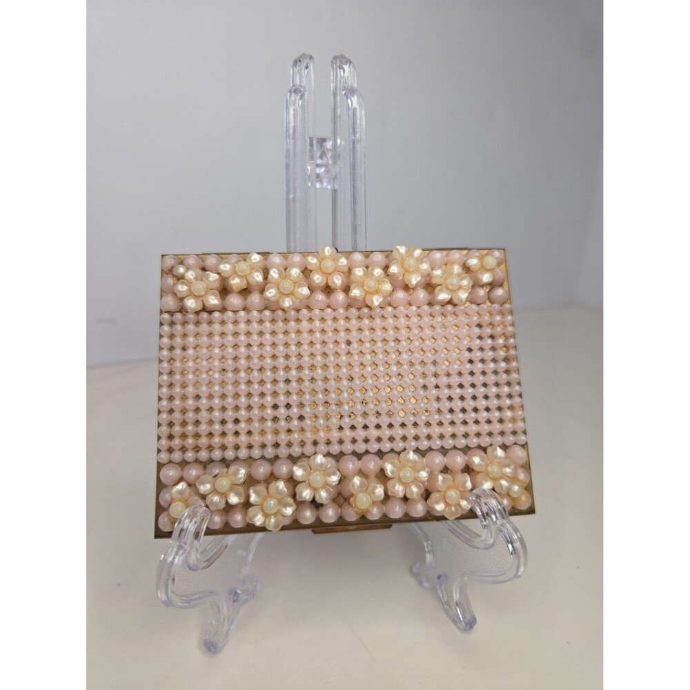 Vintage Brass Pink Pearl Beaded Floral Cigarette Holder Retro 1950s As-Is